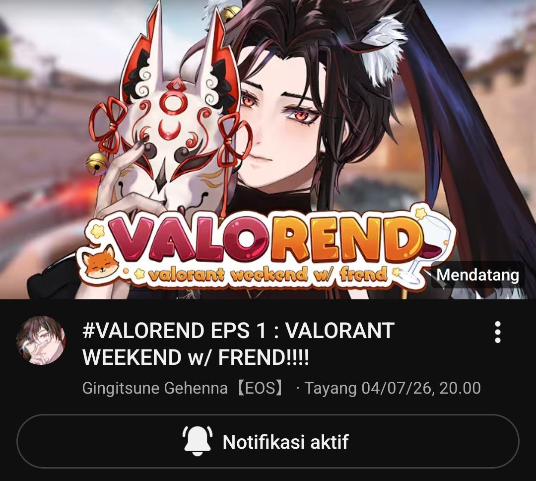 gehennafanbase's tweet photo. [🍷] GIN'S STREAMING UPDATE !

Malam ini P apa, Cust? Benar, P Palo! Mari kita hijaukan karpet itu, kita winstreak-an malam ini, ya gasih, Cust? Dan, kita punya hashtag nih sekarang #VALOREND wiii letsgooo!!! Jangan sampai ketinggalan ya! Dan perlu diingat buat patuhi rules di deskripsi dan enjoy^^ 

✎ ⏰ 20.00 ˚ꪆ ⠲ 
✎ 🔗 link yt ˚ꪆ ⠲
https://t.co/c8aVC3KI7e