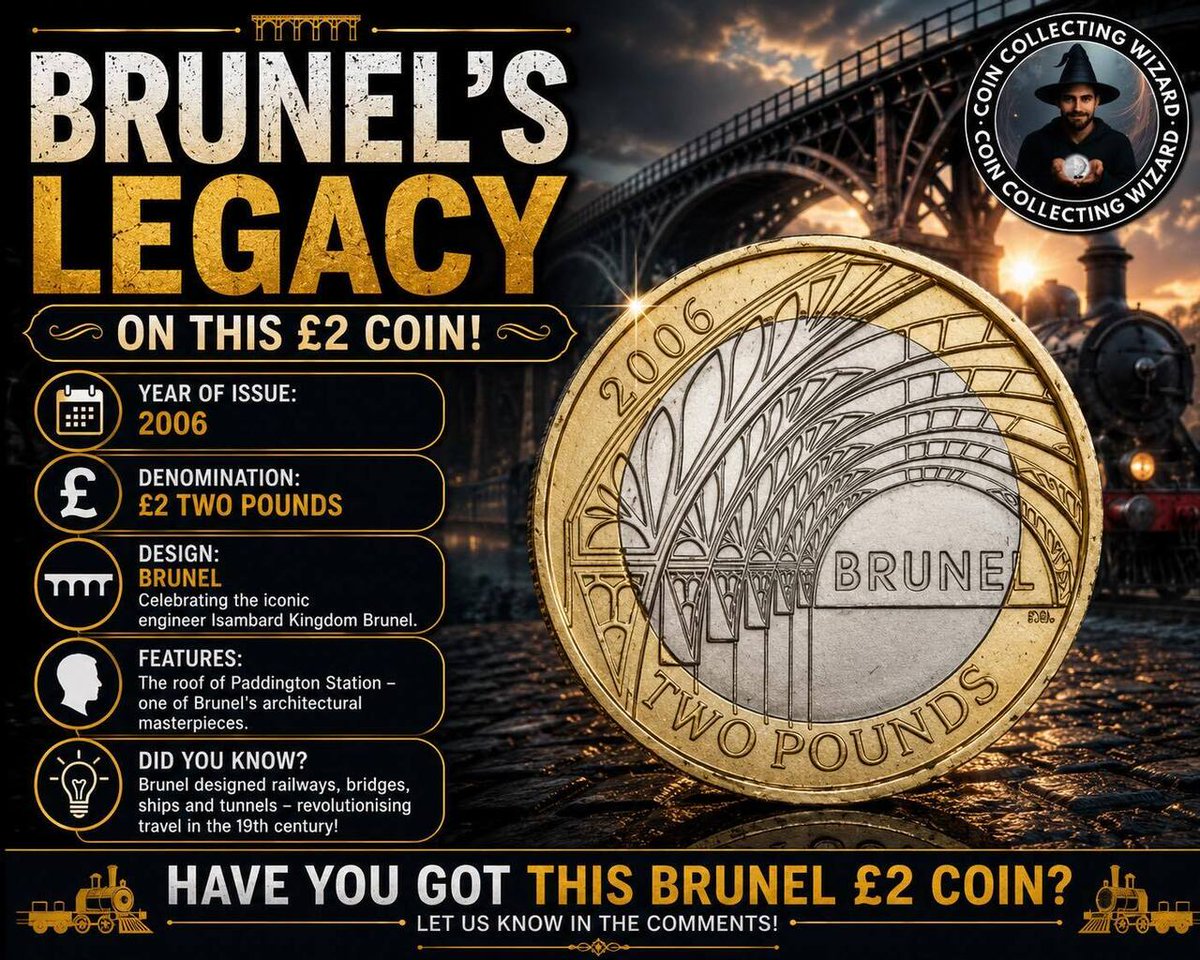 CoinCollectWiz's tweet photo. π Have You Found This Brunel Β£2?
Hashtags:
#Brunel #PaddingtonStation #TwoPoundCoin #UKCoins #CoinCollectingWizard #CoinCollector https://t.co/Xf58zKqBeg https://t.co/nyIxoFiXPx