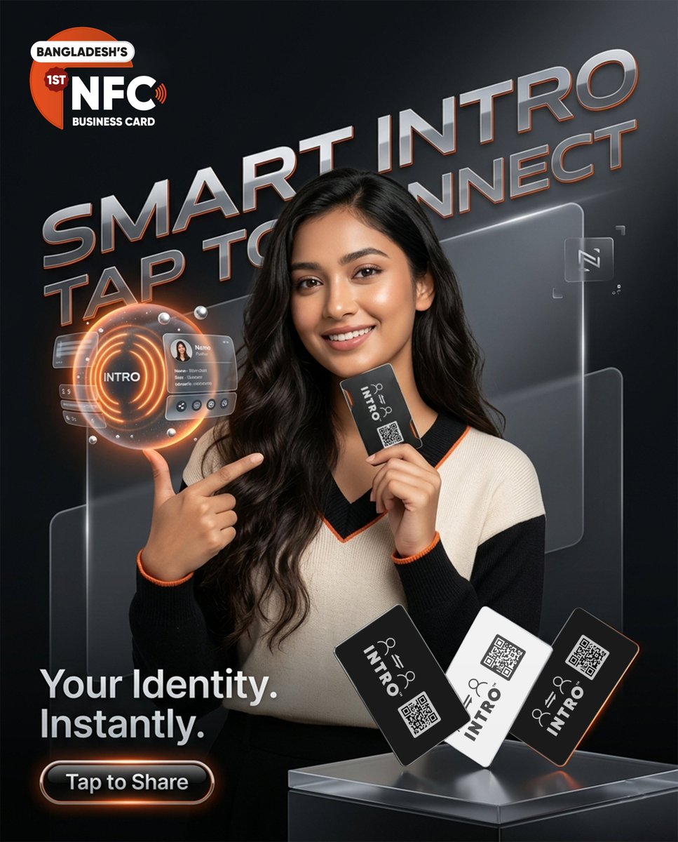 Introcardbd's tweet photo. One tap. Endless connections.

Redefine your first impression with Bangladesh’s 1st NFC Business Card. Sleek. Smart. Unforgettable.

Elevate your network: https://t.co/0CxiJp1J2H

#BangladeshFirstNfcCard #NfcCard #Nfc #IntroCard #Intro #TapScanSend #introcardbd https://t.co/Kfn4V9SB2X