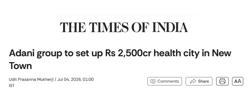 BJP4Bengal's tweet photo. Real change is happening in West Bengal!

A mega ₹2500 crore Health City project by the Adani Group has been approved for New Town. Under the dynamic leadership of Chief Minister Shri Suvendu Adhikari, West Bengal is quickly transforming into a premium investment and healthcare destination.