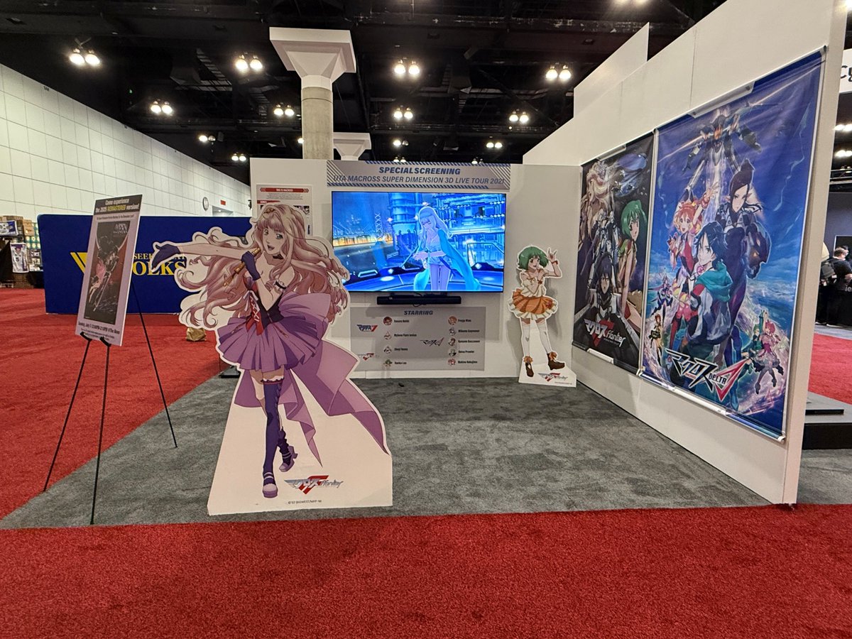 MACROSS_BIGWEST's tweet photo. Happy 4th of July! - #AX2026 Day 3!

"Uta Macross 3D Live 2021" is now on air at #Macross booth!
Enjoy the songs of Macross songstresses — Basara, Mylene, Sheryl, Ranka and Walküre, along with beautiful 3D‑motion characters synced to the music!

#AnimeExpo 
#MacrossAX2026 https://t.co/tKKzb2JF1d