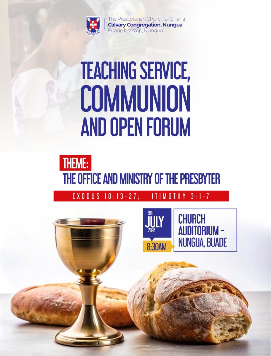 PcgCalvary's tweet photo. Join us for a refreshing encounter in Godโs presence as we grow in faith, receive His grace and deepen our understanding of His Word.
#PCG #Presby #SundayService #Church #PCGCalvaryNungua #Fellowship #JesusChrist #Jesus #Grace #Communion #CommunionService #OpenForum https://t.co/6A5UgJSvxd