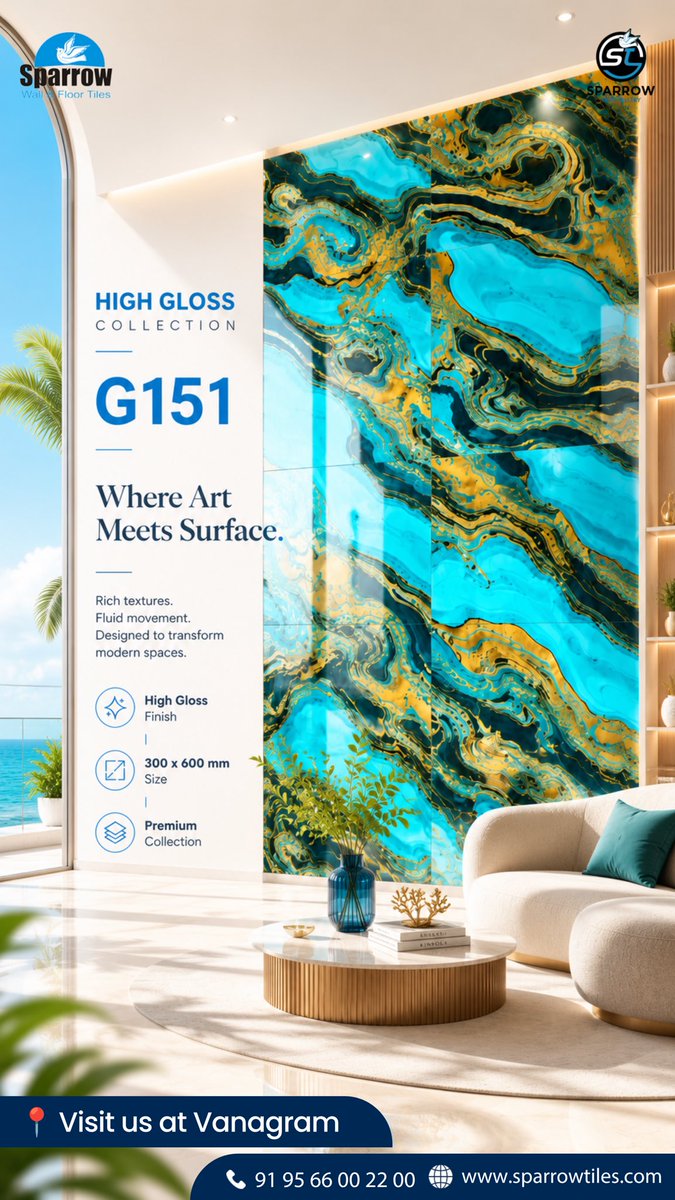 SparrowTiles's tweet photo. ✨ Where Art Becomes the Centrepiece

Discover G151 from our High Gloss Collection,crafted with rich textures, fluid artistry, and a premium glossy finish for statement interiors.

📏 300 × 600 MM

📍 Visit our Vanagaram Showroom, Chennai

#SparrowTiles #HighGlossCollection #G151 https://t.co/1ud2ZI6QZF