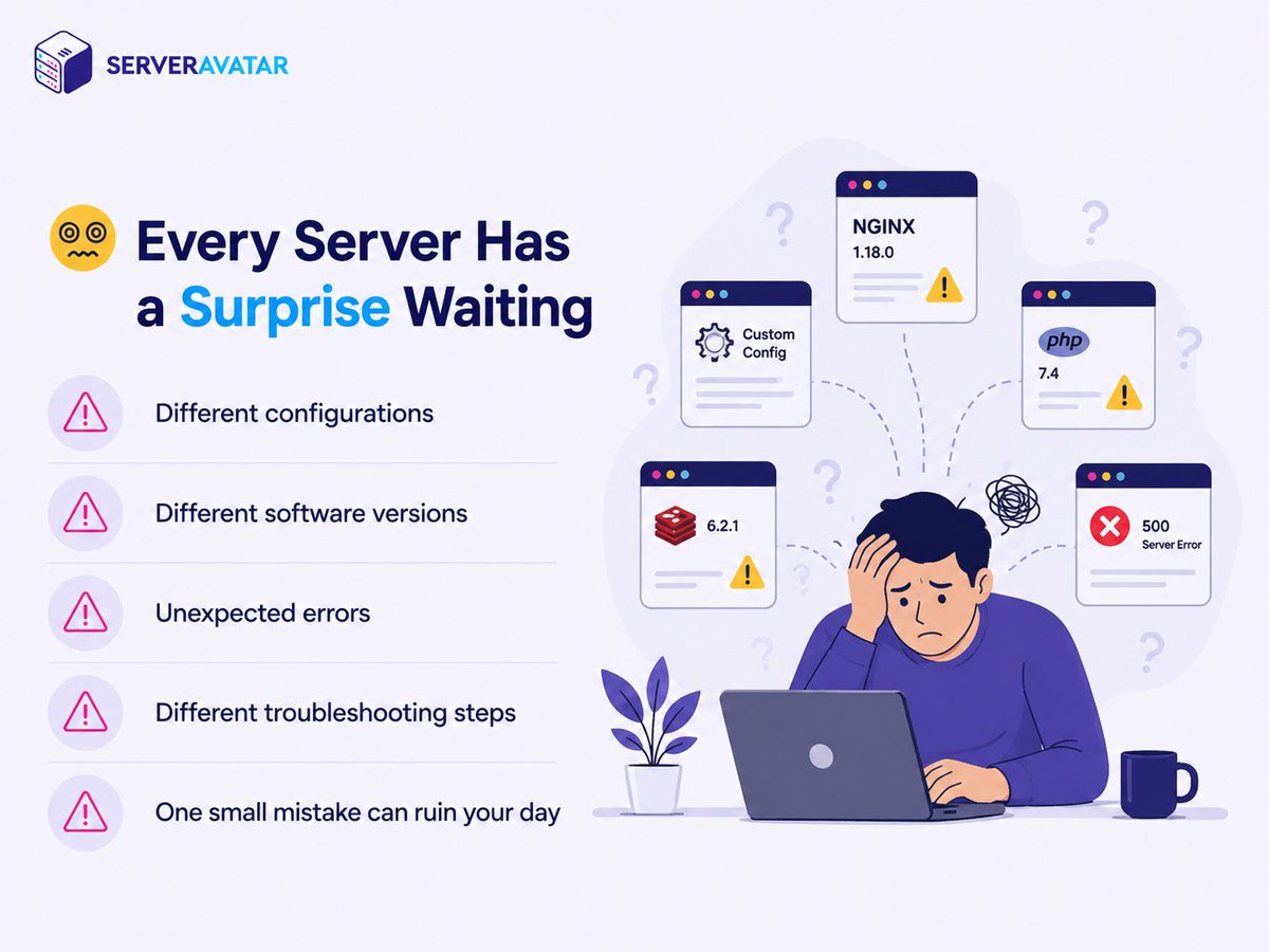 ServerAvatar's tweet photo. Managing multiple servers shouldn't feel like managing multiple jobs.
Stop switching between dashboards. Manage servers, websites, deployments, monitoring, and more, all from one dashboard with ServerAvatar.
#devops #linux #servermanagement #websitemanagement https://t.co/GaO5ilhzQ9