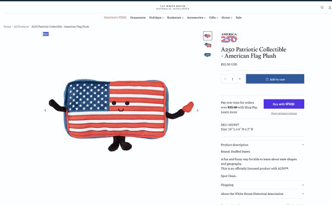 Dev1798's tweet photo. the Whitehouse JUST added an American flag mascot to their site to purchase for America 250 (LIMITED STOCK)

https://t.co/lzbDQjiFzF

ALSO the creator says they are limited edition and not being created ever again

https://t.co/UdVWXOvIvd

EZ FRONTRUN ON THE TWEET https://t.co/2szXhixE6h