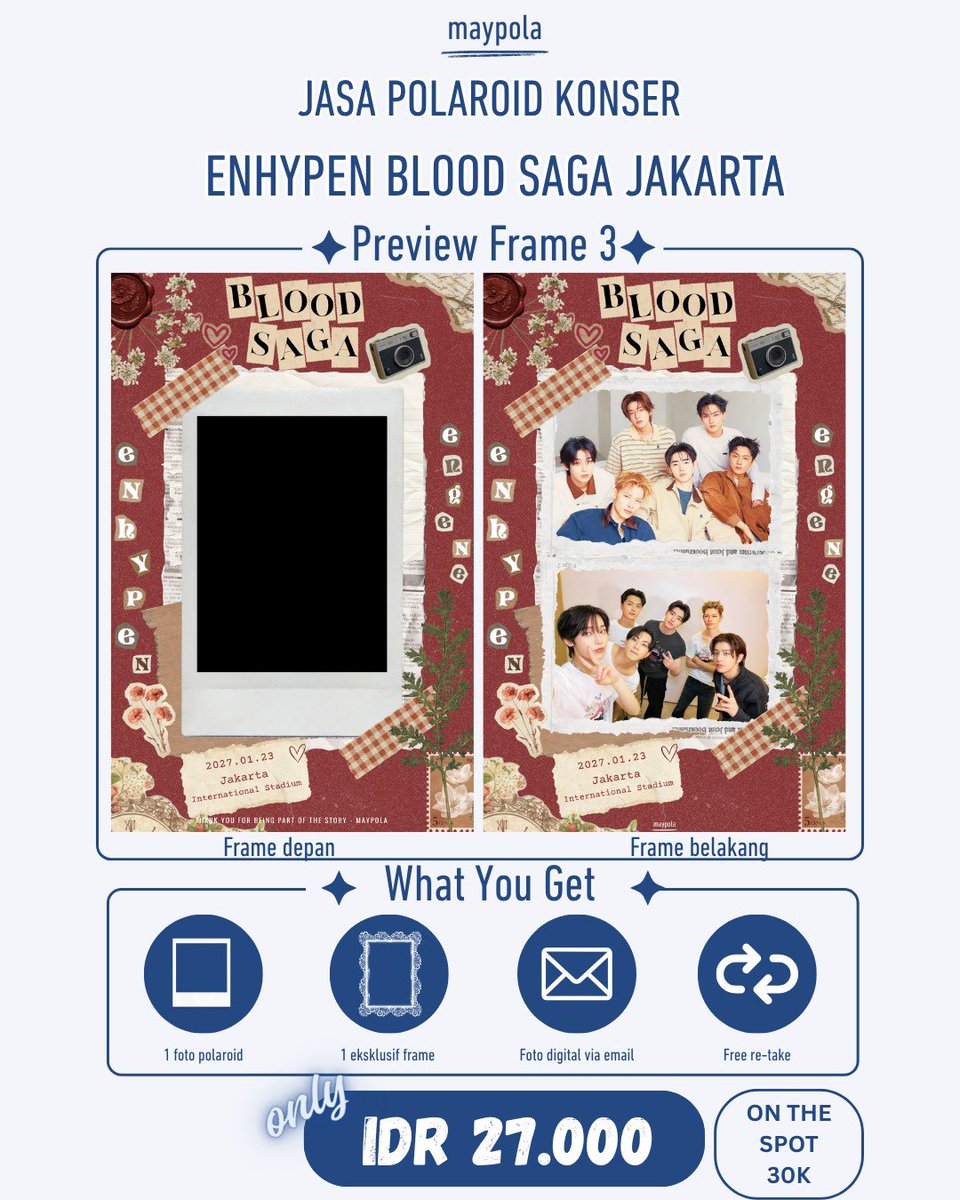 dinonilss's tweet photo. engene, nanti pas konser BLOOD SAGA di JIS udah pake outfit kece dan makeup canciii janlup ikut jasa foto polaroid dari mypola yaa 😋✌🏻 buat kenang-kenangan HEHehe 

harganya murce 27.000 ajaa ☝🏻🥹 apalagi framenyaa bagus-baguss SIAPA TAU ABIS BOOKING FOTO POLAROID INI jadi SEMANGAT NGEWAR TIKETNYA 

#엔하이픈 #ENHYPEN #EN_WORLDTOUR_BLOODSAGA #BLOODSAGA_IN_JAKARTA