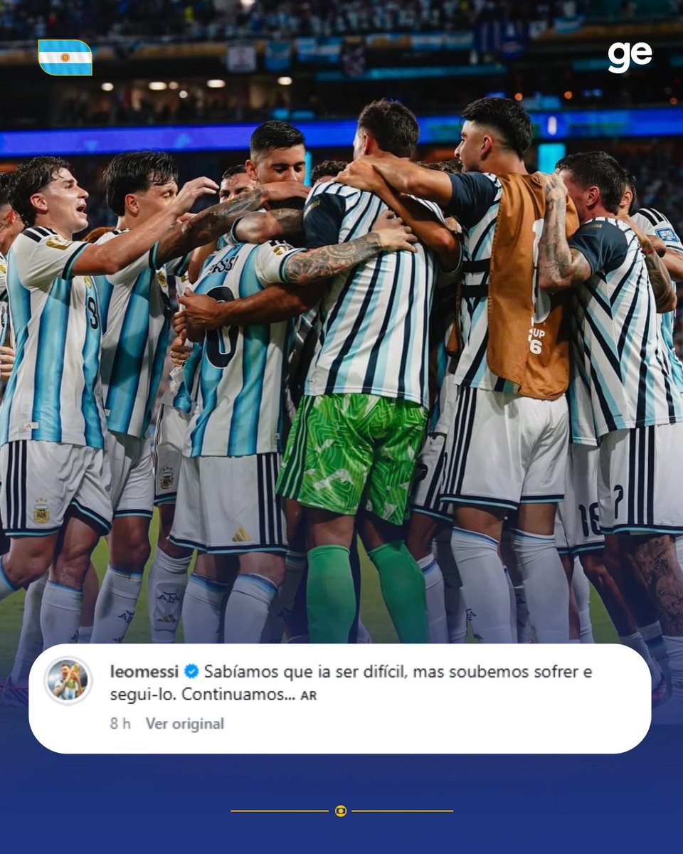 geglobo's tweet photo. Messi celebrou a classificação da Argentina na Copa do Mundo e destacou a dificuldade: “Sabíamos que ia ser difícil”. 🇦🇷

#CopaNaGlobo #Argentina #Messi #ge2026 #Futebol https://t.co/EYHXoLNDn9