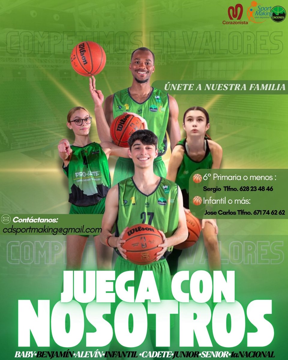 CaceresSMBasket's tweet photo. 🏀𝐉𝐔𝐄𝐆𝐀 𝐂𝐎𝐍 𝐍𝐎𝐒𝐎𝐓𝐑𝐎𝐒🏀

¿Te gusta el baloncesto? Únete a nuestra familia 𝐒𝐩𝐨𝐫𝐭𝐦𝐚𝐤𝐢𝐧𝐠, tenemos un hueco para ti 🫵🏼

💚Cantera del @Caceres_Basket 

📲Ponte en contacto con nosotros y prepárate para la próxima temporada.

🔜𝐓𝐞𝐦𝐩𝐨𝐫𝐚𝐝𝐚 𝟐𝟔/𝟐𝟕… https://t.co/12ZneiqG7h