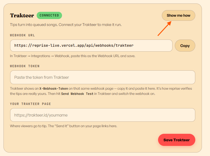 AruseiRei's tweet photo. Update, gw baru aja nambahin tutorial cara pasang webhook trakteer kalian dari settings. Jadi buat yang masih bingung bisa ikutin tutorialnya ya, udah ada gambarnya ✨ https://t.co/xtJXUQJiYS