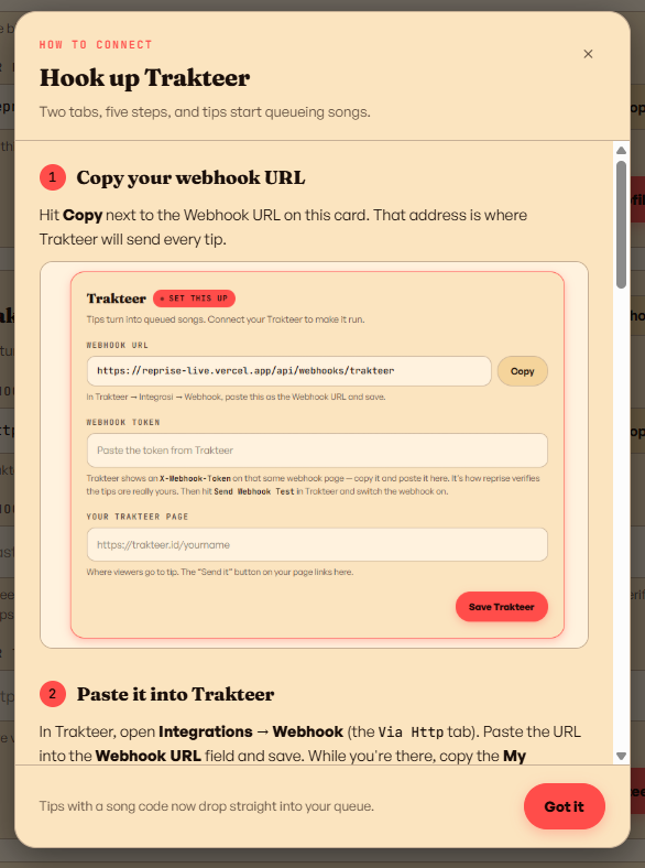 AruseiRei's tweet photo. Update, gw baru aja nambahin tutorial cara pasang webhook trakteer kalian dari settings. Jadi buat yang masih bingung bisa ikutin tutorialnya ya, udah ada gambarnya ✨ https://t.co/xtJXUQJiYS