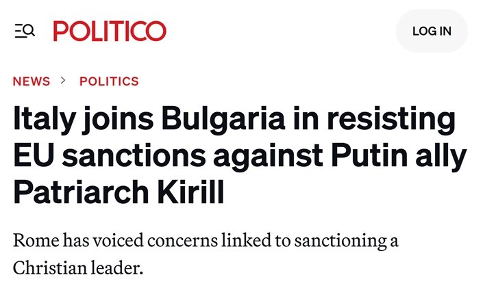 Alina_Lipp_X's tweet photo. 🇷🇺🇮🇹🇧🇬🇪🇺 Italien schließt sich der Initiative Bulgariens an, das 21. Sanktionspaket gegen Russland zu blockieren, – Politico

▪️In der EU wird das nächste – das 21. – Paket antirussischer Sanktionen diskutiert. Auf Initiative der EU-Außenbeauftragten Kaja Kallas wurde darin auch der Patriarch von Moskau und ganz Russland, Kirill, aufgenommen, – berichtet das amerikanische Magazin Politico.

▪️Dies wurde zu einem der Hauptgründe, weshalb Bulgarien damit drohte, gegen das Sanktionspaket ein Veto einzulegen, da im Land ein erheblicher Teil der Bevölkerung der orthodoxen Kirche angehört.

▪️Nun hat sich Italien Bulgarien angeschlossen. Die Bedenken Italiens stehen im Zusammenhang mit dem Vatikan und beruhen auf der Sorge vor einer Verfolgung des Oberhauptes einer christlichen Konfession.

ANALYTIK & NEWS