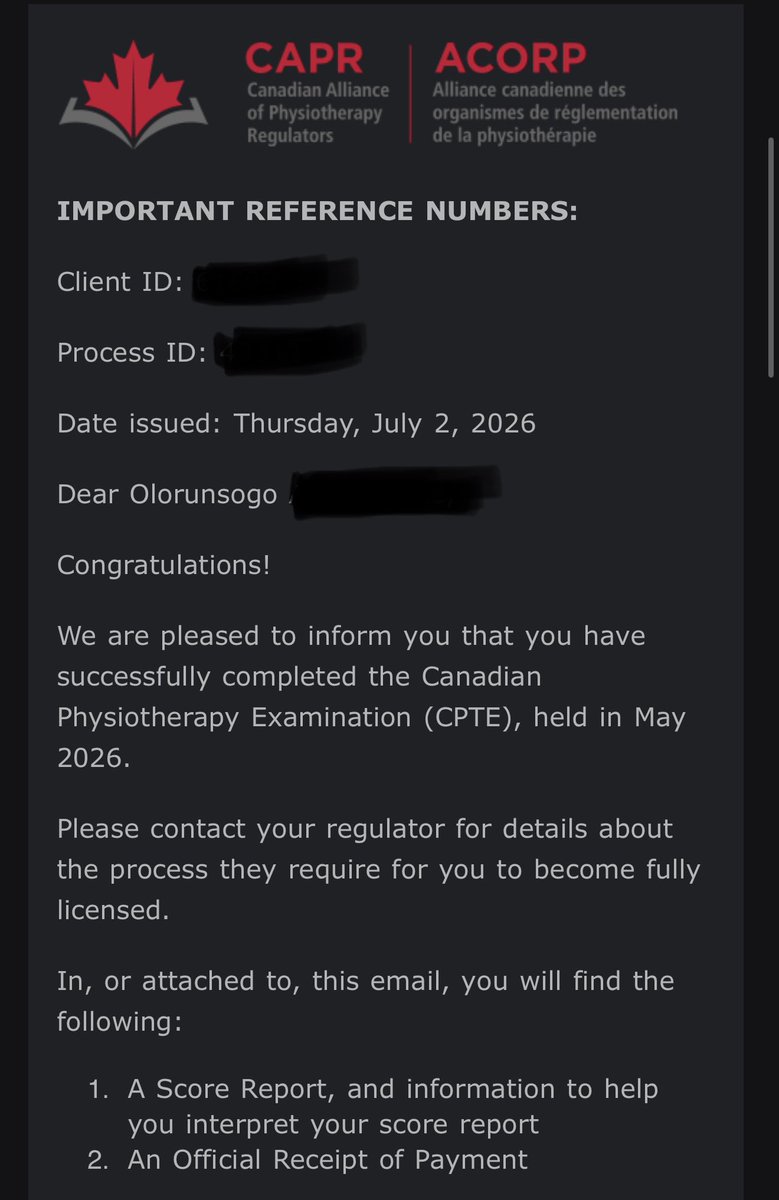 Sogoxxv's tweet photo. New License unlocked: Canada Licensed Physical Therapist 🇨🇦 🍁 

God is Good 🙏🏽 https://t.co/wUQlHbZGKV