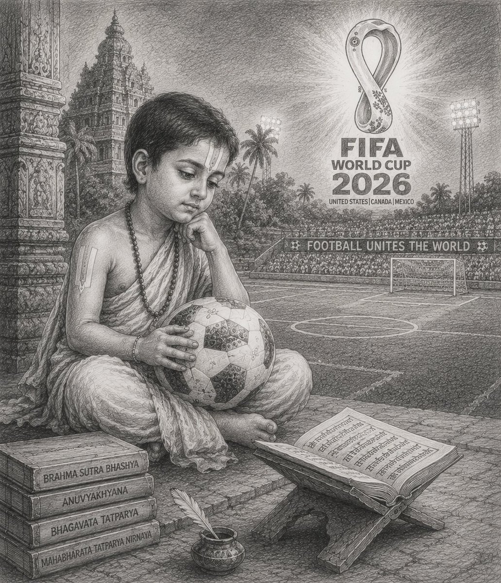Bhattavakya's tweet photo. On the eve of the FIFA pre quarterfinals, lets look at what Acharya Madhwa teaches us about football...

This contemplation is on a work called the कन्दुक स्तुति, which was composed by Srimadacharya during his purvashrama as 6 year old Vasudeva.

Here is the full verse...

1/5 https://t.co/h5479wmnZ1