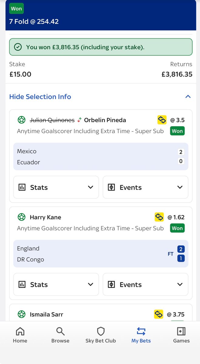 dchamai's tweet photo. What you think of this win🥳 my biggest of World Cup so far @bettingvillage @ValueBetSpotter @SkyBet @BadManBetting @TipsterCharlie #worldcup #betting https://t.co/3okr0rG637