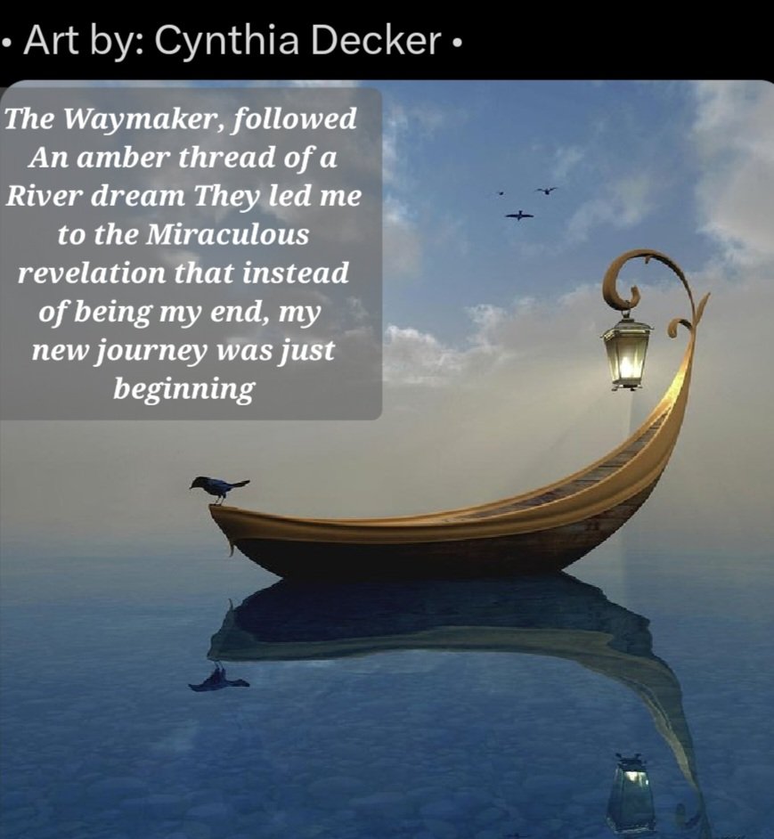 Morgan_R_R_Haze's tweet photo. #OnePicPoetry #SolSeed #DailyPrompt #PennedReveries
The Waymaker, following An amber thread of a River dream. They led me to the Miraculous revelation that instead of being my end, my new journey was just beginning
Image credit Cynthia Decker
#imageprompt https://t.co/ozlxn2mp1x