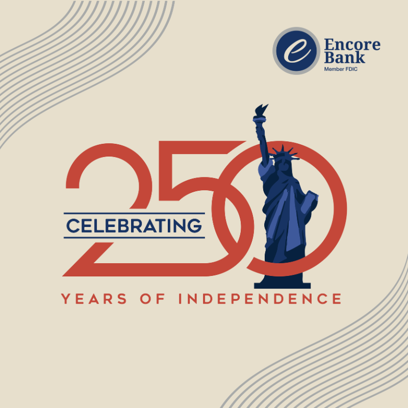 EncoreBank's tweet photo. Here’s to the communities we serve and 250 years of independence that bring us together today. Wishing you a memorable and safe Fourth of July! ❤️🤍💙 #EncoreBank #IndependenceDay #FourthOfJuly #USA https://t.co/5MmjNta8tM