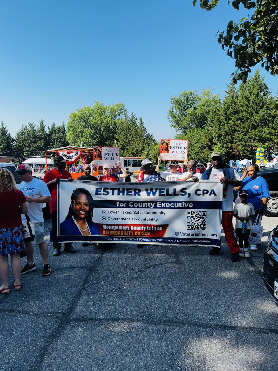 VoteforEsther's tweet photo. Happy 4th of July to my X family. Happy 250th anniversary to the land of freedom. The heat didn't stop me from enjoying the Montgomery Village parade. On November 3rd, vote for Esther, County Executive to ensure Lower Taxes & Safer Communities. #PeopleOverParty #VoteYourValues https://t.co/X2wQXAU5pZ