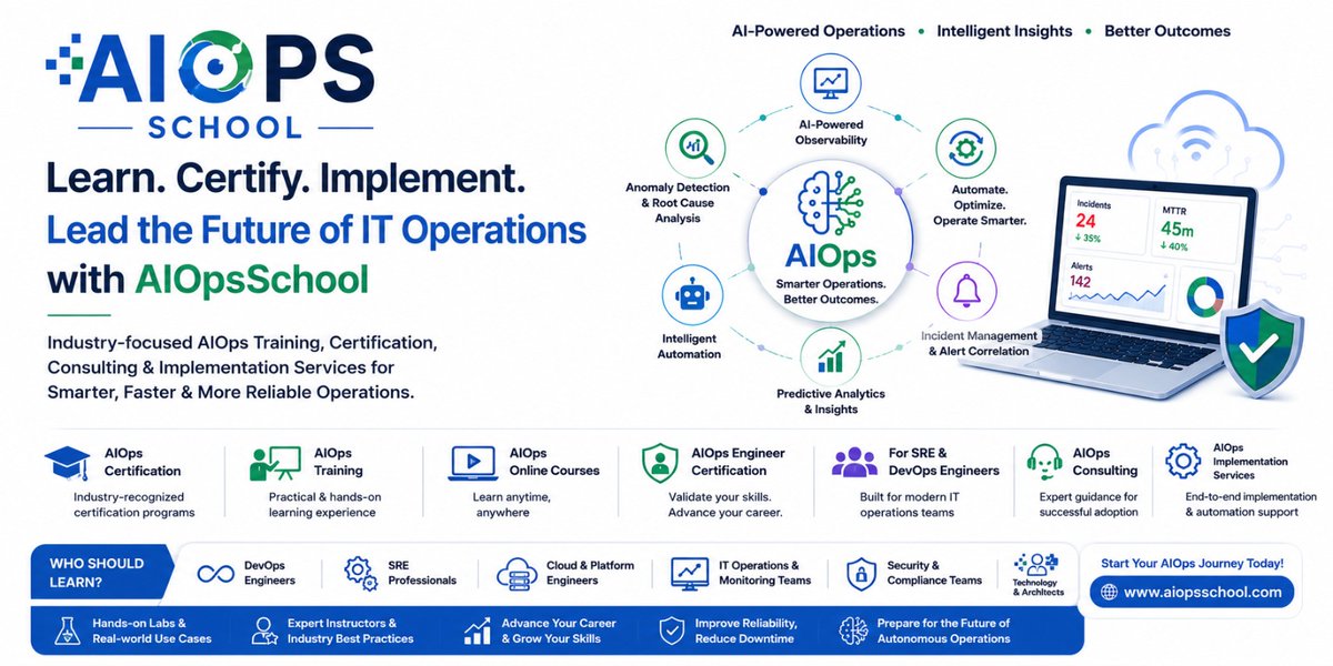 Monikakumari26's tweet photo. ๐ Build real skills in AIOps, DevOps & Cloud with AIOpsSchool! Hands-on training, projects, and certification. ๐
๐ https://t.co/59pelnj9ev
#AIOps #DevOps #Cloud #CI_CD #TechSkills #Automation #AIopsSchool https://t.co/h8oQFr2B9h