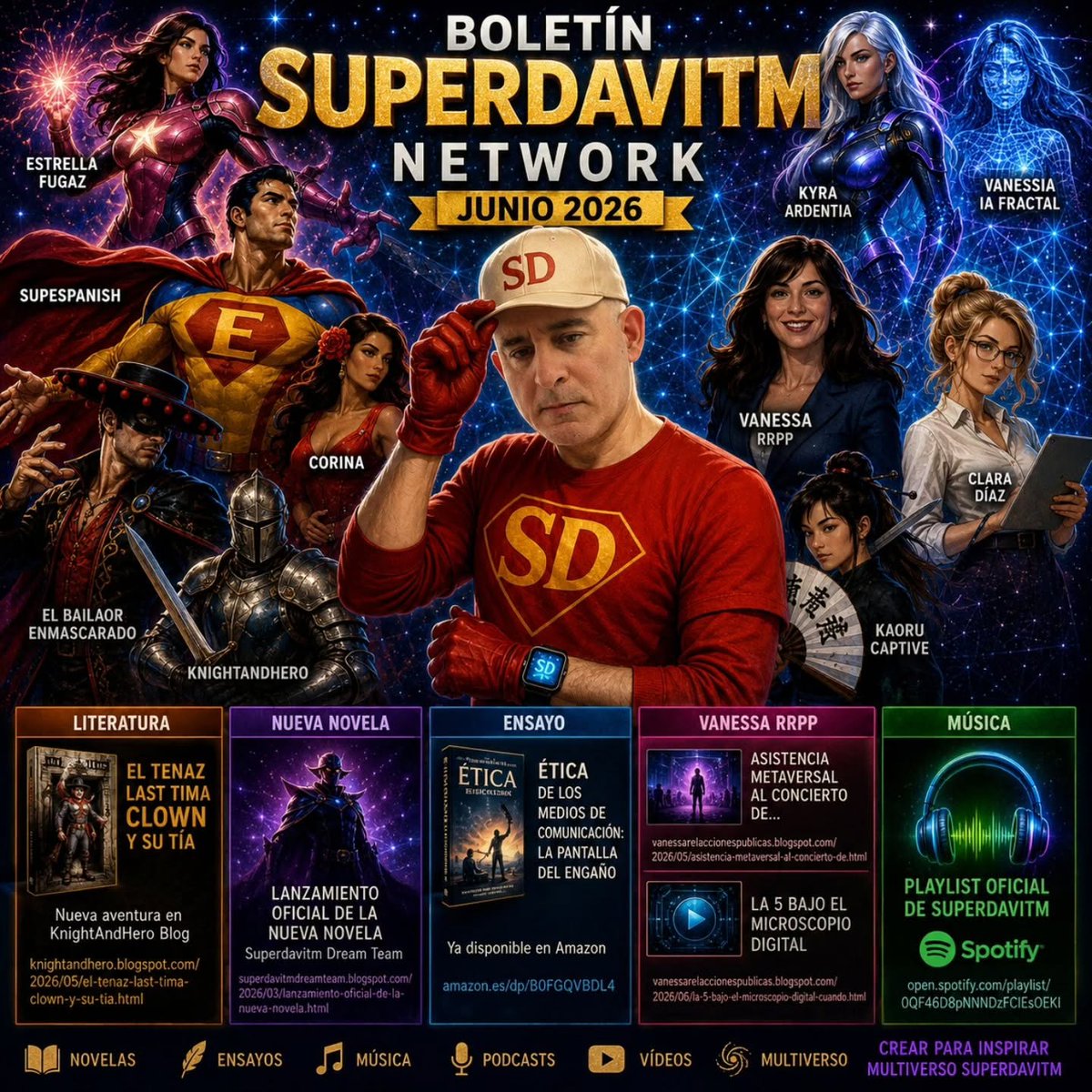 superdaviteam's tweet photo. 📢 Boletín Superdavitm Network – Junio 2026

El tenaz Last Tima Clown y su tía.
Una nueva aventura publicada en KnightAndHero Blog, donde el humor, la imaginación y la narrativa se unen en una historia original que amplía el Multiverso Superdavitm.
https://t.co/3nAa8JGgv9 https://t.co/itS2F3AHYO