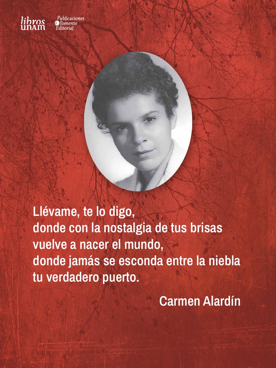 librosunam's tweet photo. La escritora mexicana Carmen Alardín realizó gran parte de sus estudios en la #UNAM.📚 Fue colaboradora de «Unomásuno», «Letras Potosinas», «Apolodionis», «El Nacional», «Kátharsis» y «Armas y Letras». Su obra forma parte de las antologías «Poetas tamaulipecas del siglo XX» o «Los primeros once». A 93 años de su nacimiento, la recordamos con poemas leídos por ella misma en @VozVivaUNAM.🔗👉 https://t.co/C0jjVLUrW1