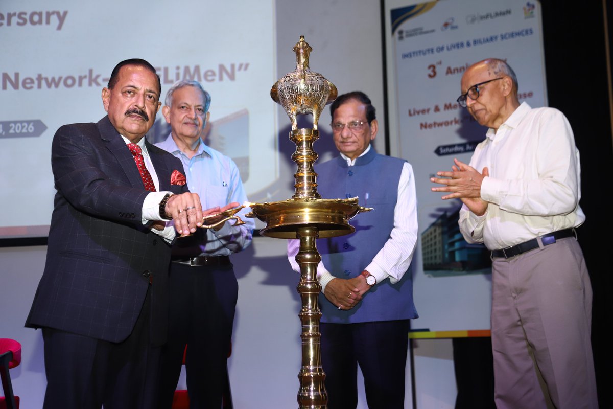 DrJitendraSingh's tweet photo. My Address at the Medical Meet commemorating 'Indo-French collaboration in Liver & Metabolic Disease Network' (InFLiMeN) at the "Institute of Liver & Biliary Sciences" #ILBS, New Delhi.

Key Takeaways:
"India's genetic predisposition, higher prevalence of central obesity and distinct phenotype make its population particularly vulnerable to Diabetes, Fatty Liver and cardiovascular disease, often even among individuals with relatively lower Body Mass Index (BMI).

India's liver epidemic and the sharp rise in Type 2 Diabetes Mellitus are part of a larger metabolic nexus, with disorders such as fatty liver, hypertension, dyslipidemia and insulin resistance closely interconnected and predisposing one another.

Liver, despite being the body's most resilient organ, is increasingly coming under stress from unhealthy dietary habits, lifestyle factors, inappropriate sleep patterns, stressful behaviour, and environmental pollution.

Metabolic disorders are increasingly affecting younger Indians, making it a national concern rather than merely a medical issue.  This calls for a mission-mode national response driven by preventive healthcare and mass public awareness, in line with PM @narendramodi 's sustained emphasis on tackling obesity and lifestyle-related diseases.