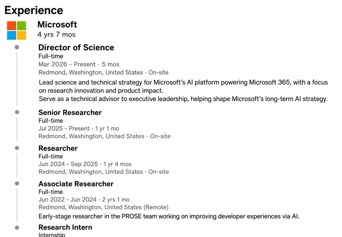 VikasAlwys's tweet photo. Meet Mukul Singh, a https://t.co/YSvOF5fxhn 2022 Computer Science graduate from IIT Delhi. In just four years, this IIT Delhi graduate went from an intern to Director of Science at Microsoft, Redmond, USA.

Currently, he's the Director of Science at Microsoft Research, and his work powers products like GitHub Copilot, Excel Copilot, Visual Studio, and Power Query, reaching over a billion users every month.

Many people think tech is over because of layoffs and hiring freezes. It isn't.

The market is tougher, but opportunities still exist for those who keep learning and improving.

Success won't happen overnight.
FYI check :-
https://t.co/vygdOP5bGT