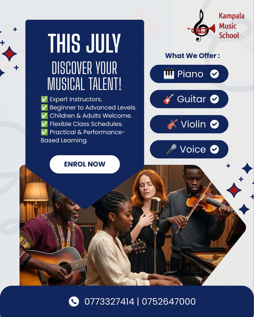 KampalaMusicScl's tweet photo. π΅ Every great musician starts with a single lesson. Join Kampala Music School and unlock your musical potential today! πΉπΈπ€π₯
#KampalaMusicSchool #MusicLessons #LearnMusic #MusicEducation #TalentDevelopment #UgandaMusic #MusicSchool #PlayLearnPerform https://t.co/Zu0JRAp3sW