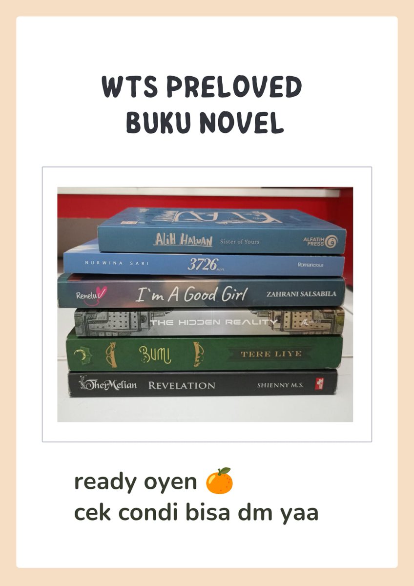 knsenaaa's tweet photo. HII GUYSS, AKU BANTUIN TEMENKU PRELOVED NOVEL NIHH, untuk detail dll bisa chat langsung di shopee nya aja yaa!!
• 3726 sold ❌
https://t.co/GvmhAmbP7a
#zonauang #preloved #novel https://t.co/SQCsQd2S9Z