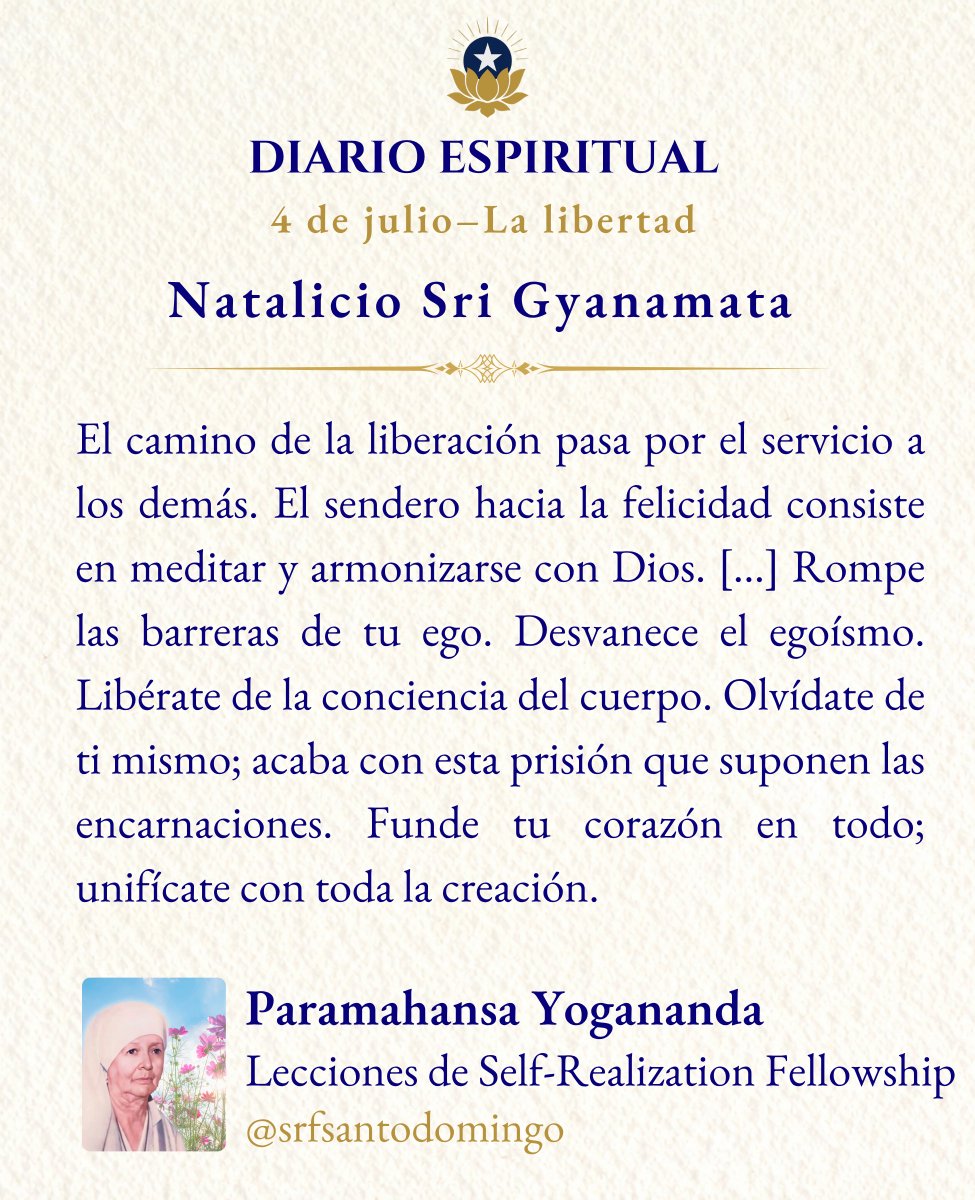 SRFsantodomingo's tweet photo. ☀️¡Buenos días!
Que la gracia de Dios te envuelva en este sábado, y que tu día esté colmado de alegría, paz y abundantes bendiciones. 🌿🪻🙏
#Libertad #SerLibre #SéLibre #BuscaADios #Medita  #Meditación #Dios #Yoga #Gurú #KriyaYoga #Yogananda #SelfRealizationFellowship https://t.co/VvxEUet80P