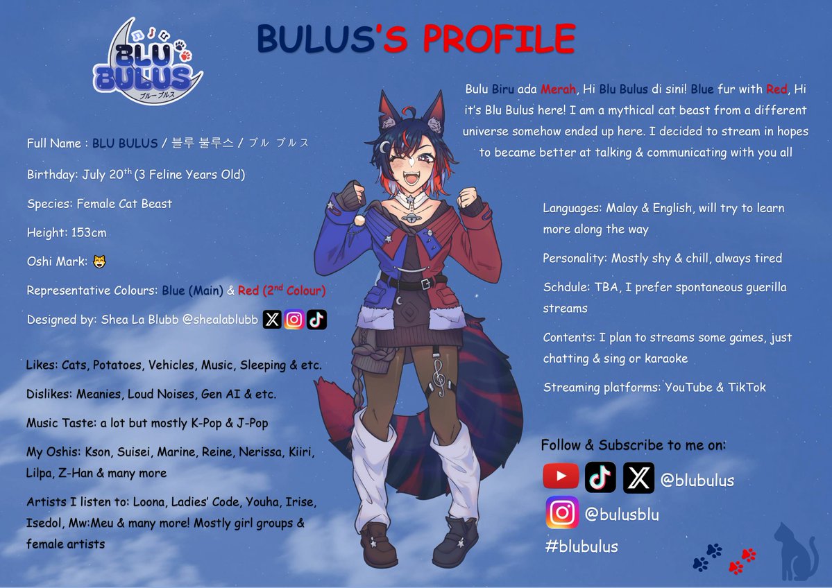 blubulus's tweet photo. Hewwow long time no see! I finally made my profile card, please do check it out 😸 #blubulus #bulus #VTuber #PNGTuber #MYVT https://t.co/LMJH0aYwB0