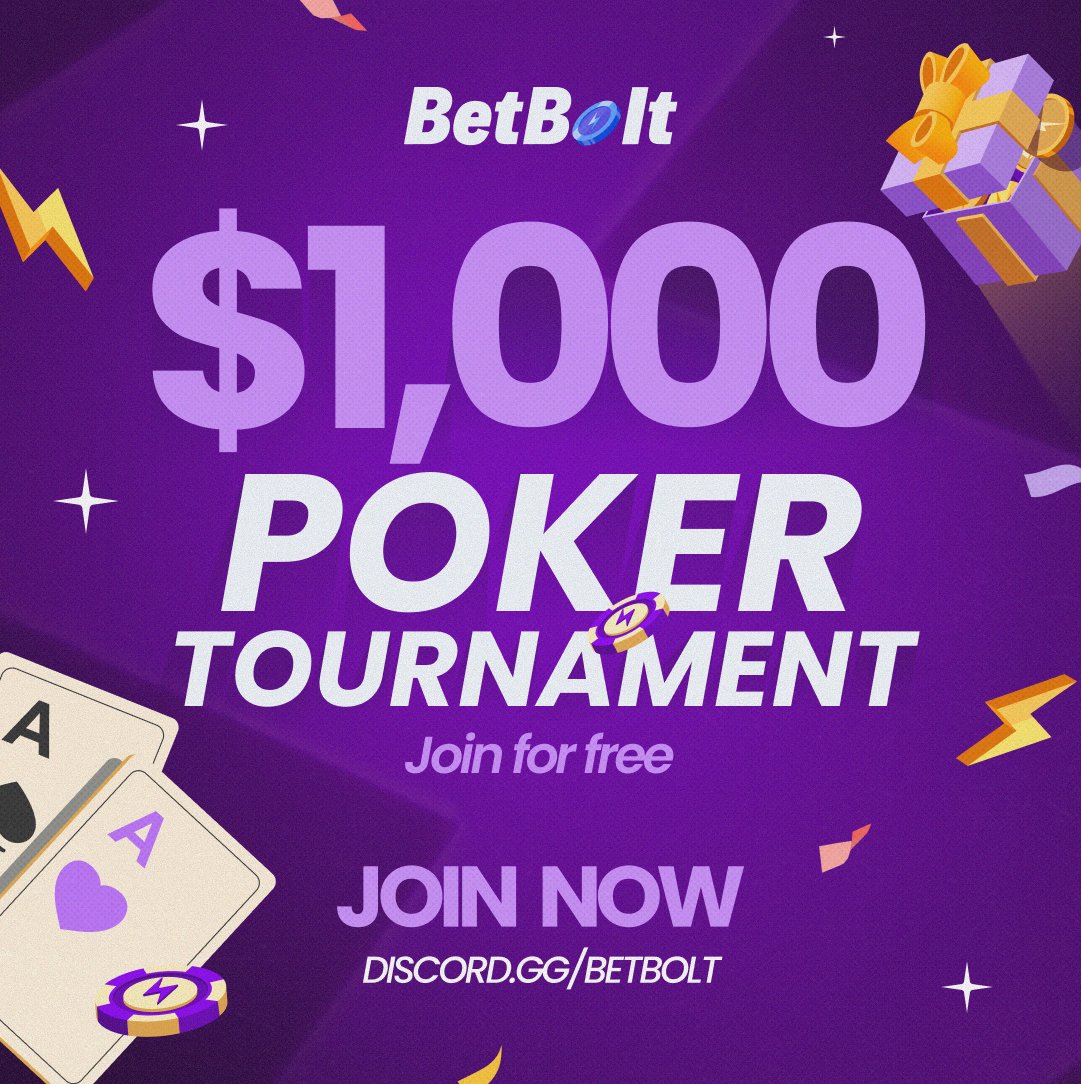 betbolt's tweet photo. We’re hosting a Poker Night with a $1,000 prize pool on our Discord 🎁

Seats are limited, so join the server and register now before they're all gone!

Good luck everyone 🙏 https://t.co/RtBO18PVsp