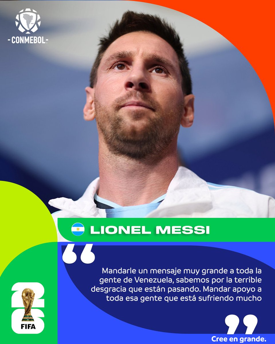 CONMEBOL's tweet photo. Lionel Messi 🇦🇷🙏🇻🇪

#CopaMundialFIFA https://t.co/f5FpwDZ5mf