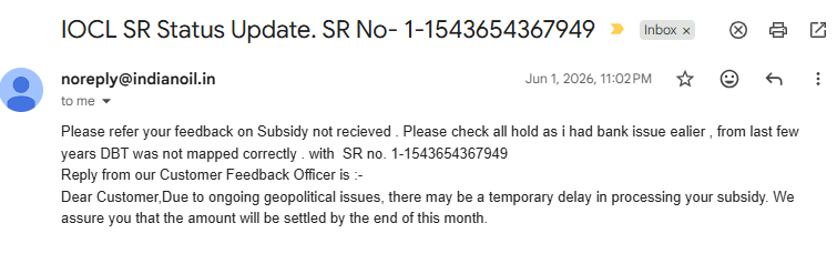 localkatha's tweet photo. Dear @IndianOilcl ,

We are unable to create grievance anymore for LPG subsidy issue . 

We also found multiple old tickets are getting closed without providing solution in the name of Geopolitical issues . 
Kindly help .

@PMOIndia @PetroleumMin @rashtrapatibhvn https://t.co/pmBVrbY9VK
