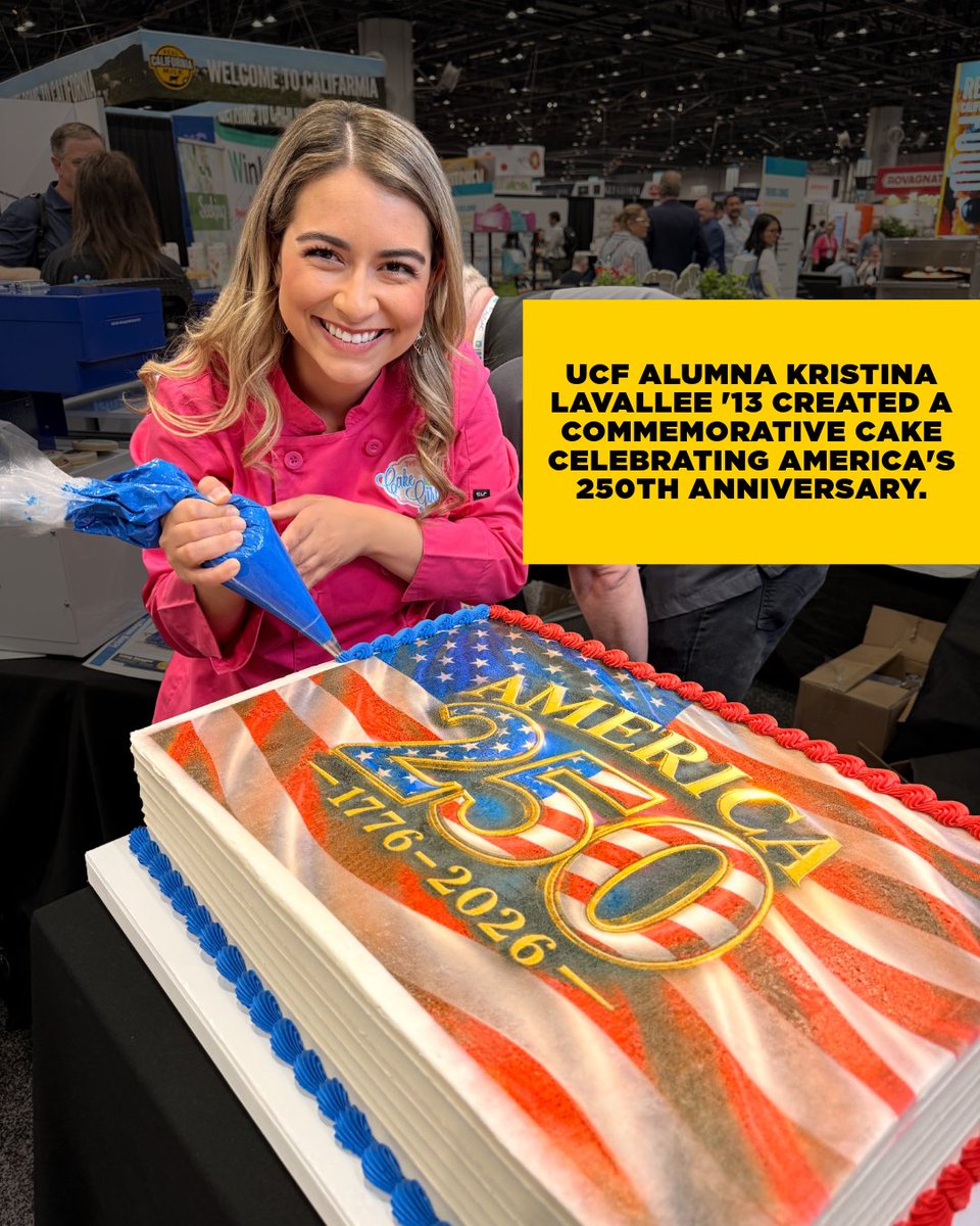 UCFALUMNI's tweet photo. A cake, a celebration and a sweet surprise. 🎂
In honor of this Fourth of July, UCF alumna Kristina Lavallee '13 found a meaningful way to spread joy beyond the kitchen. Swipe to see how one cake made a difference.
Read more here: https://t.co/yFDJkXrpvP ✨ https://t.co/dc4Bn495RS