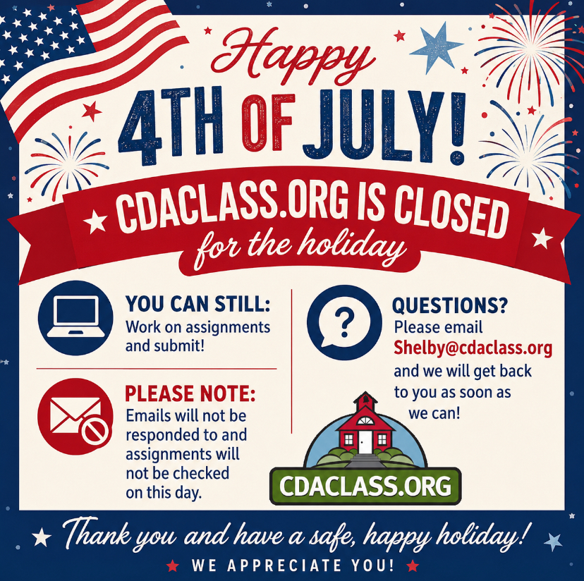 CDAClass's tweet photo. Happy Independence Day! https://t.co/hdmVzhS7n1 is closed for the holiday. 
You can still enroll in our program! Join today at https://t.co/uXFUI8ZiUu
Get 50% off registration with coupon code: Shelby50
.
.
.
#IndependenceDay #4thOfJuly #CDAClass #IndependentLearning https://t.co/gWN7Hxjtwj