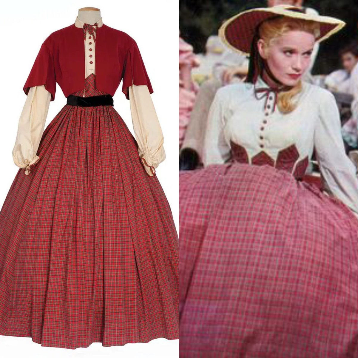 eva marie saint red dress American actress Eva Marie Saint was born #OnThisDay in 1924. She wore this  Walter Plunkett designed Civil War period dress, consisting of a red plaid  skirt, blouse, and red cropped jacket, as