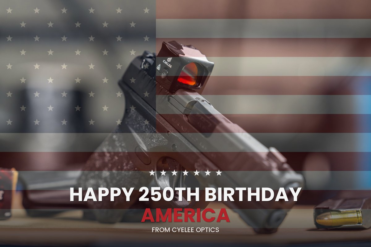 cyeleeopticsinc's tweet photo. Since 2020, it's been our privilege to put high-quality red dots in the hands of our fellow Americans at a price that makes sense. Today we pause to celebrate something bigger, this great nation's 250th birthday. Happy Independence Day from Cyelee Optics.

https://t.co/v6nMJ8wUyz https://t.co/yHgKzjA0td