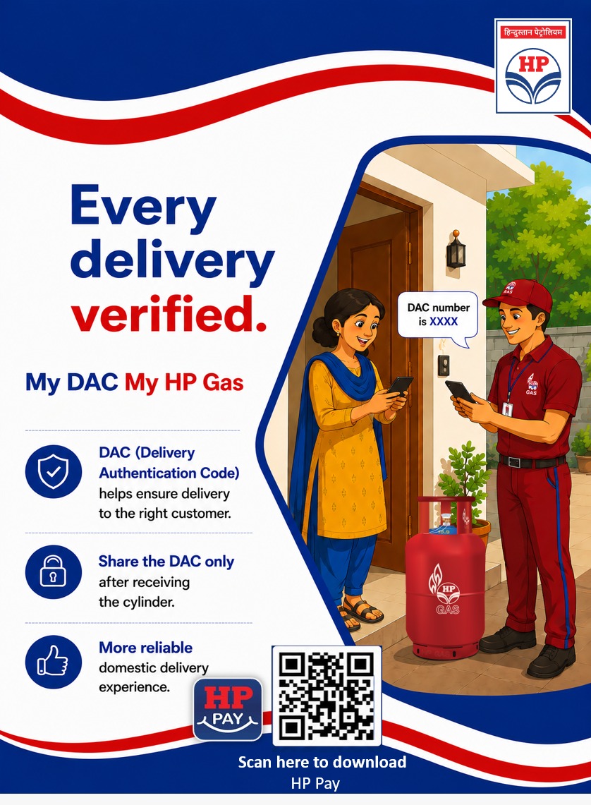 AlroAnantapur's tweet photo. A-39
🔐 Every Delivery Verified. Every Customer Protected.

With DAC (Delivery Authentication Code), HP Gas ensures that every LPG cylinder reaches the right customer—making deliveries safer, smarter, and more reliable.

📲 Share your DAC only after receiving your cylinder and enjoy a secure delivery experience with HP Gas.

My DAC, My HP Gas. 🔥🏠

#HPGas #MyDACMyHPGas #SafeDelivery #CustomerFirst  #DigitalIndia @HPCL @HPGAS_HQO