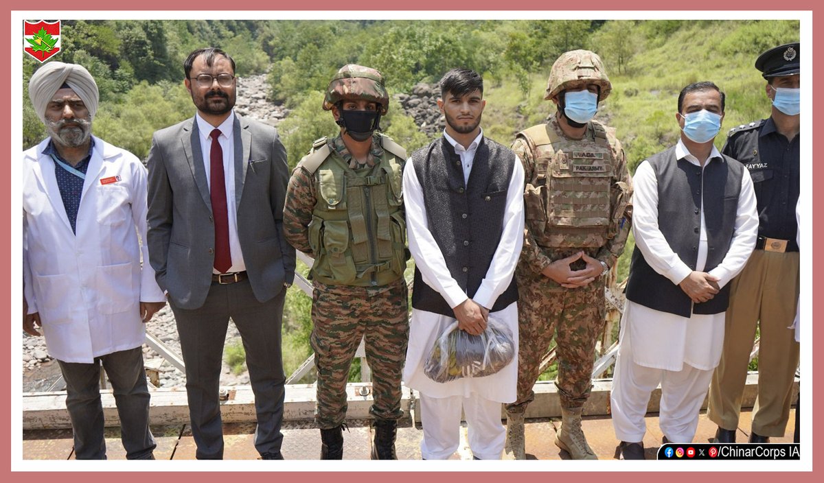 ChinarcorpsIA's tweet photo. Repatriation of POJK Resident  in Uri Sector

A POJK resident, Zeeshan Mir  S/O Lal Mir, who was apprehended while crossing the Line of Control in Uri Sector on 31 May 26, was repatriated on 04 July 2026 at 1224 hrs (IST). Individual was formally handed over to Pak Army officials at the Kaman Aman Setu.

During his stay in India, Zeeshan Mir was treated with dignity, compassion and due care, reflecting the Indian Army's steadfast commitment to humanitarian values and professional conduct.

#IndianArmy
#Kashmir
@NorthernComd_IA
@adgpi
@PRODefSrinagar
@JmuKmrPolice