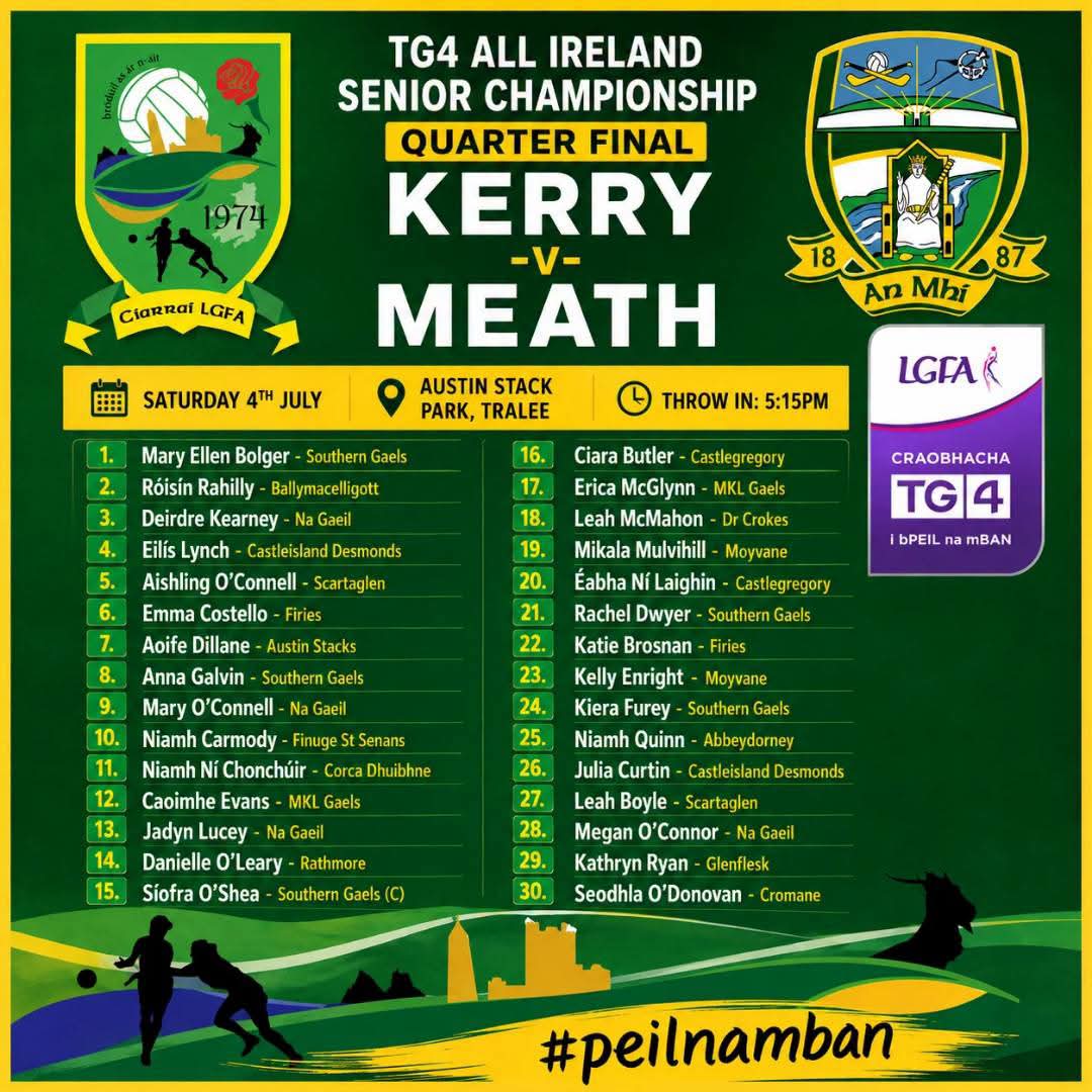 NormaFoleyTD1's tweet photo. Best wishes to @kerryladiesfoot and Management this evening as they take on Meath at 5:15pm in Austin Stack Park, Tralee in the TG4 All-Ireland Senior Football Championship Quarter-Final. Ciarraí Abú! 🟢🟡 https://t.co/5tGV0T6iW9