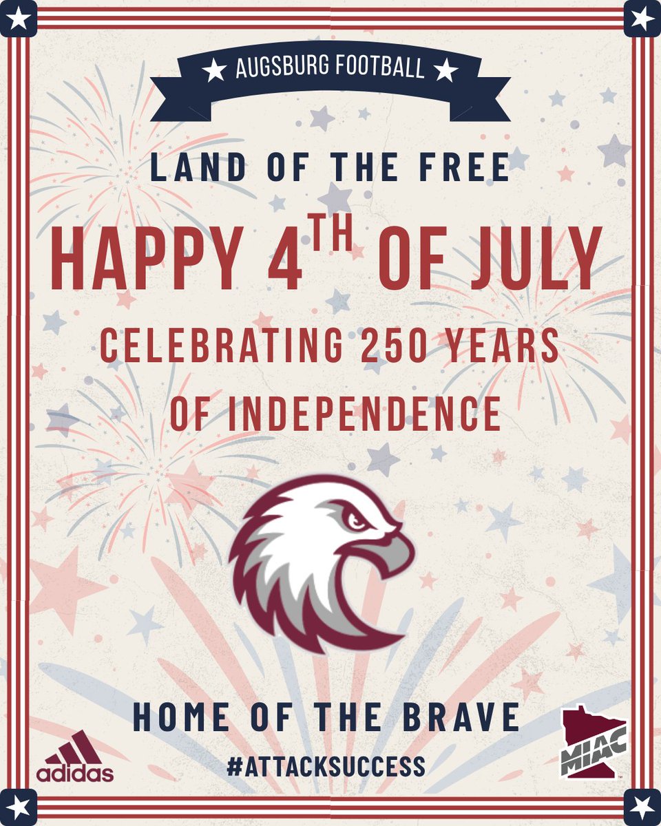 Augsburg_FB's tweet photo. Happy 4th of July from Augsburg Football 🇺🇸🏈
#ATTACKSUCCESS 🦅 https://t.co/7pxOQDYVjS