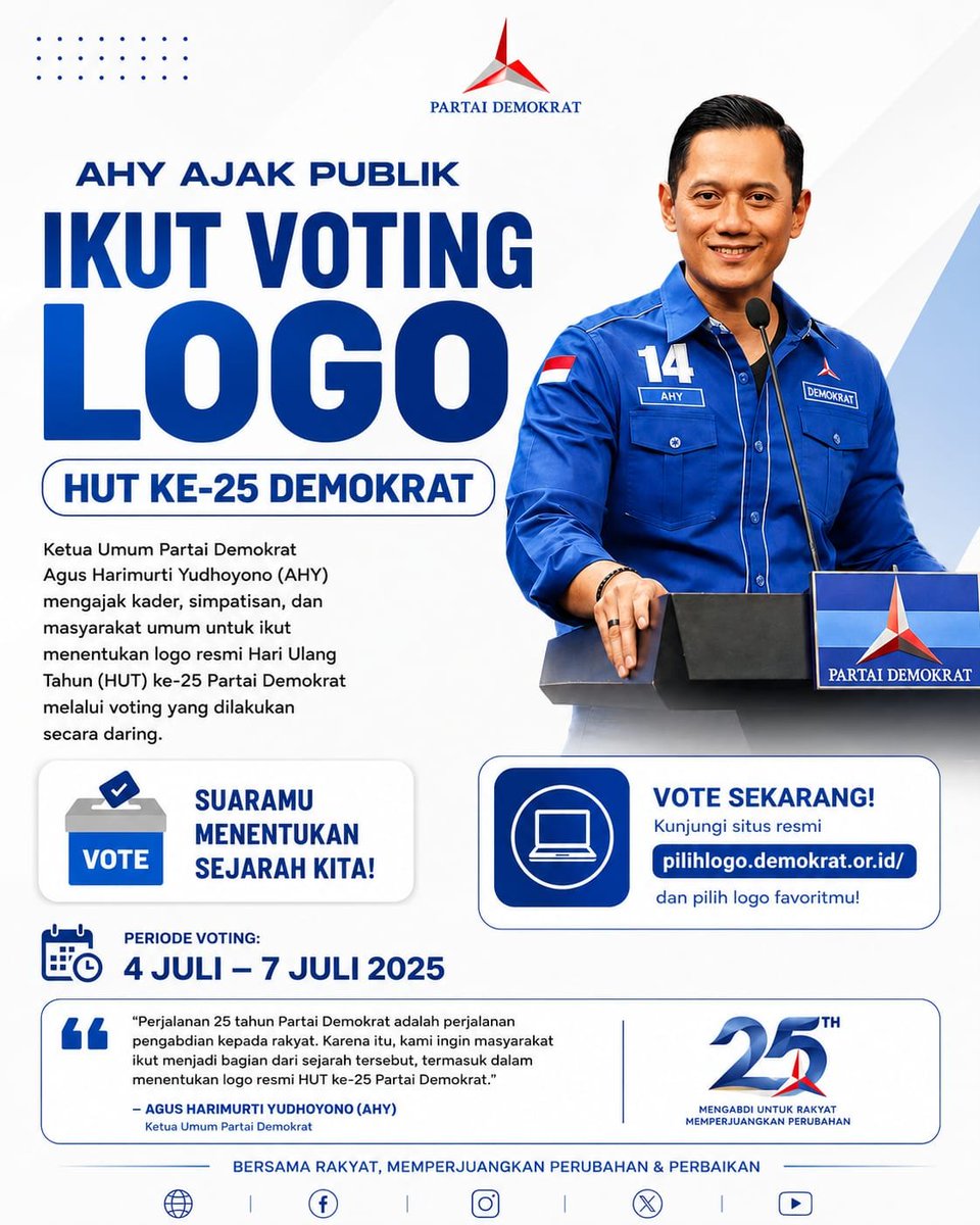 nuhaekaI's tweet photo. Perayaan ini bukan hanya milik Partai Demokrat, tetapi juga milik seluruh masyarakat yang ingin melihat Indonesia semakin maju. Yuk, pilih Logo HUT Demokrat favoritmu. #PDBarengAHY https://t.co/cjxBqjO6Hd