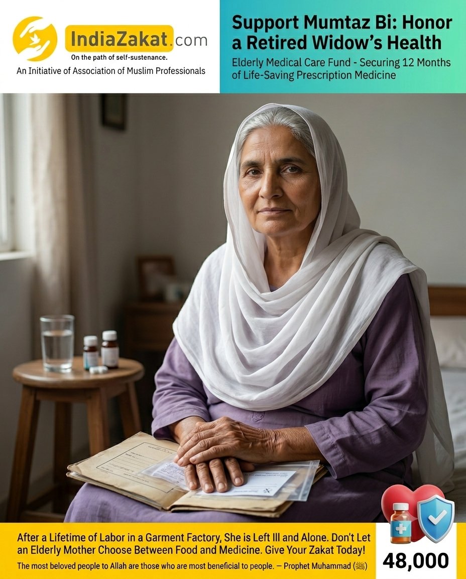 TheIndiaZakat's tweet photo. Mumtaz, a retired widow, is facing old age, illness &amp; financial hardship. She has no stable income and cannot afford essential medicines.
Your Zakat &amp; Sadaqah can help her receive urgent treatment.
Kindly donate at:
https://t.co/0xXDRJBEiU https://t.co/Qm30QxrpMS