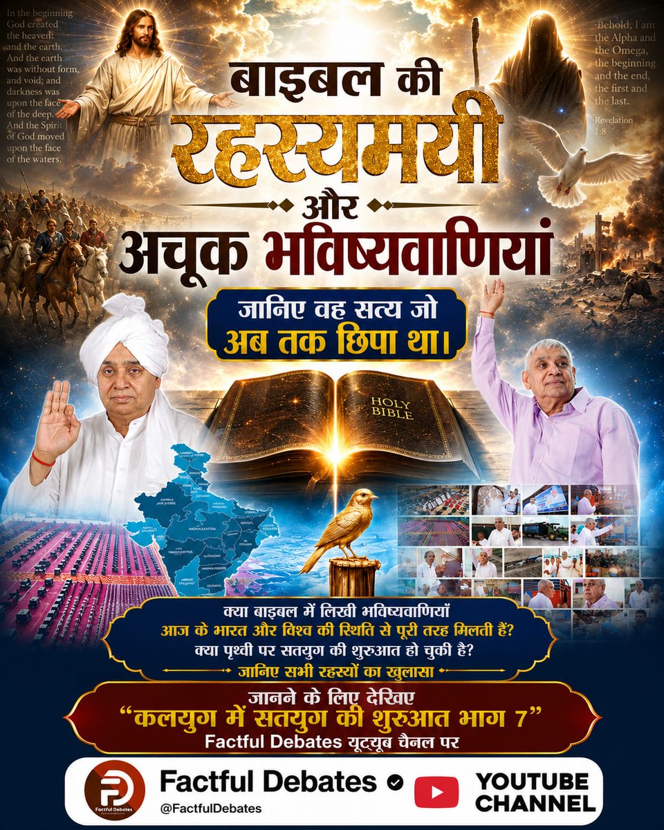 baljinderbalj17's tweet photo. क्या बाइबल में लिखी भविष्यवाणियाँ आज के भारत और विश्व की स्थिति से पूरी तरह मिलती हैं?
��्या पृथ्वी पर सतयुग की शुरुआत हो चुकी है?
जानिए सभी रहस्यों का खुलासा#भारत_ऐसेबनेगा_सोने_की_चिड़िया

Factful Debates Yt Channel https://t.co/pgj5cy4iHr