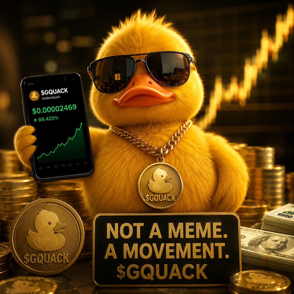 GoldenQuacker's tweet photo. One duck.

One mission.

Infinite memes.

No roadmap.
No excuses.
Just a flock that keeps growing.

If you hear the quack… you’re still early. 🦆✨

$GQUACK #Solana #Memecoin https://t.co/oN6Crnk2P3
