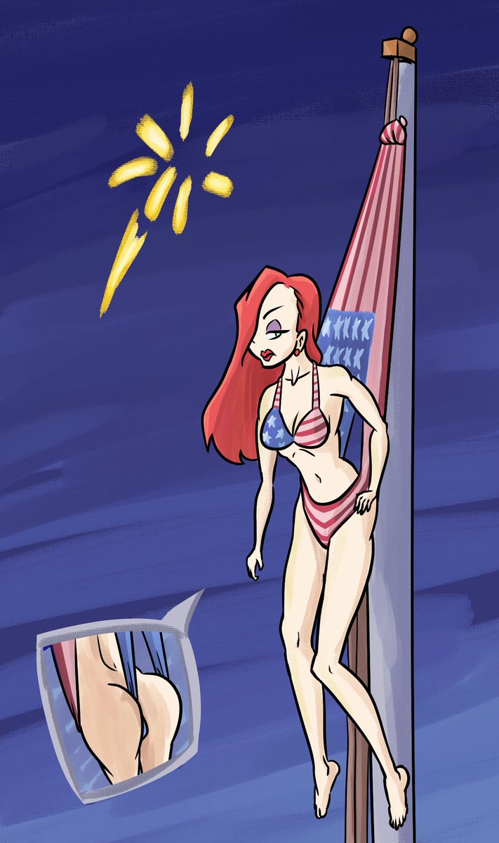 SapphireFlash15's tweet photo. Behold — my first commission! 

Celebrating the 4th of July by giving Jessica Rabbit a flagpole wedgie >:3. 

Thanks again for @WRabbit321 for commissioning me — You can check them out at deviant art!
#wedgie #hangingwedgie #JessicaRabbit https://t.co/Lz2mnPgOda