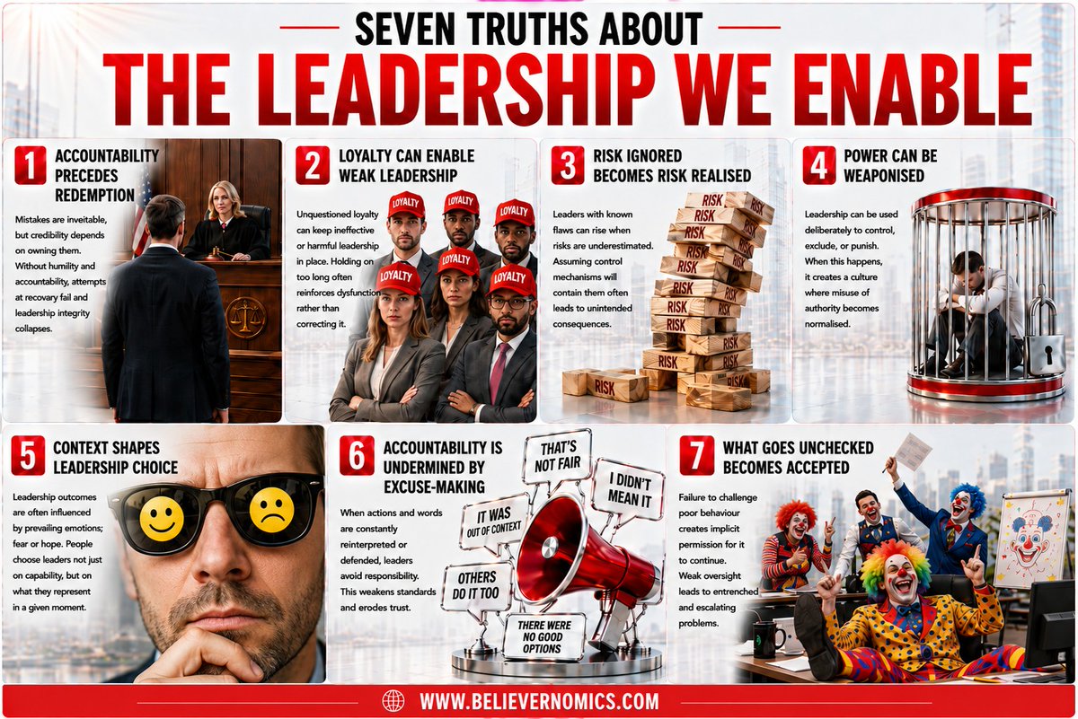Believernomics's tweet photo. Seven truths about the leadership we enable. #leadership #business #success #startup #infographics #infographic #entrepreneur #saturdayvibes #saturdaythoughts #saturdaymotivation https://t.co/tNUIaCF1Wd