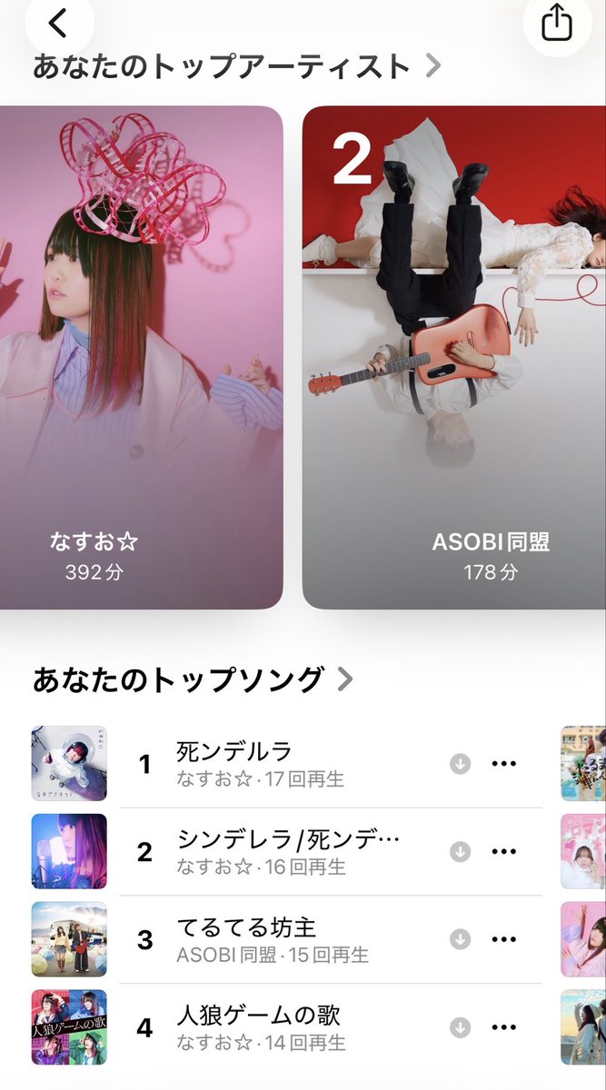 konoha_123's tweet photo. 6月に聴いたトップソング＆アーティスト
なすお☆さんとASOBI同盟さん好き過ぎる！！！！

#なすお☆
#ASOBI同盟 https://t.co/9WlcgaN9Hx