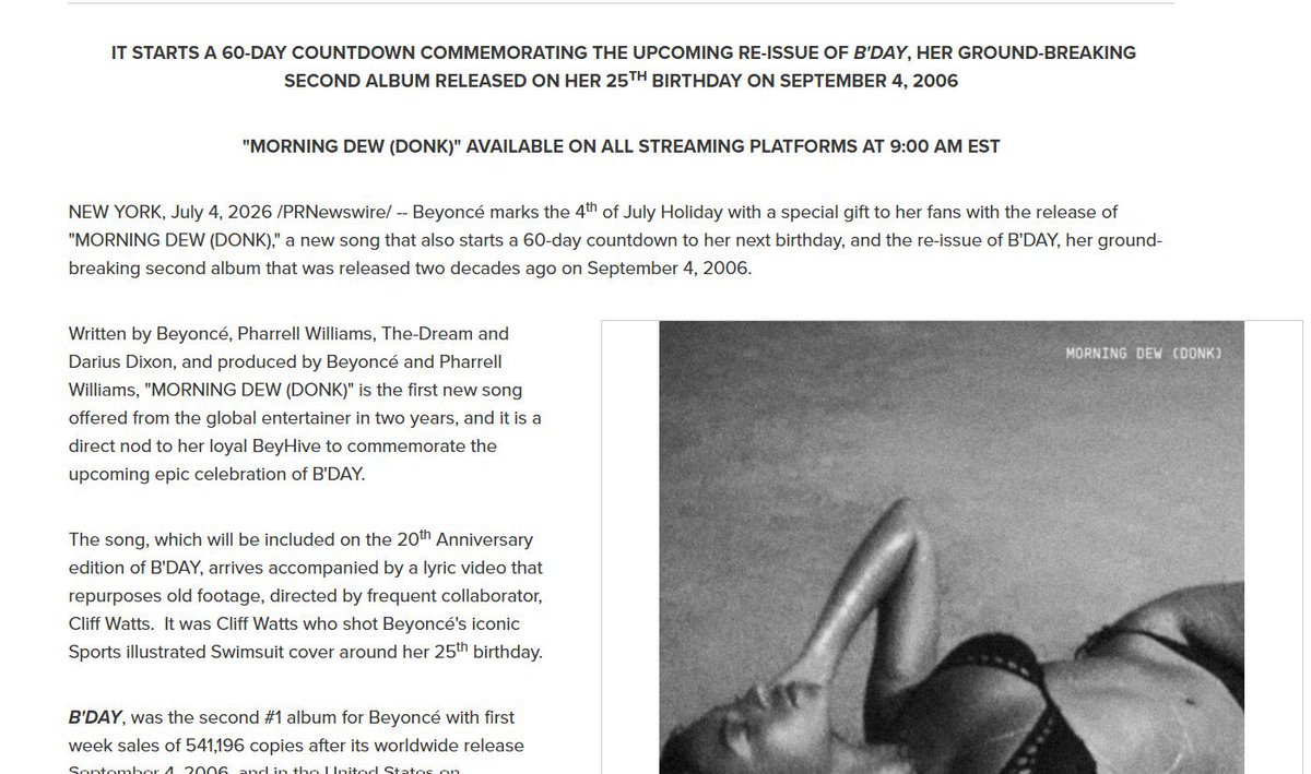 beyhivecombr's tweet photo. 🚨 GENTE?? BEYONCÉ VAI LANÇAR UMA RE-EDIÇÃO DO “B’DAY”

Para comemorar os 20 anos do álbum, ela lançou “Donk” como um countdown de 60 dias para o aniversário dela! https://t.co/PCfEQj7l0u
