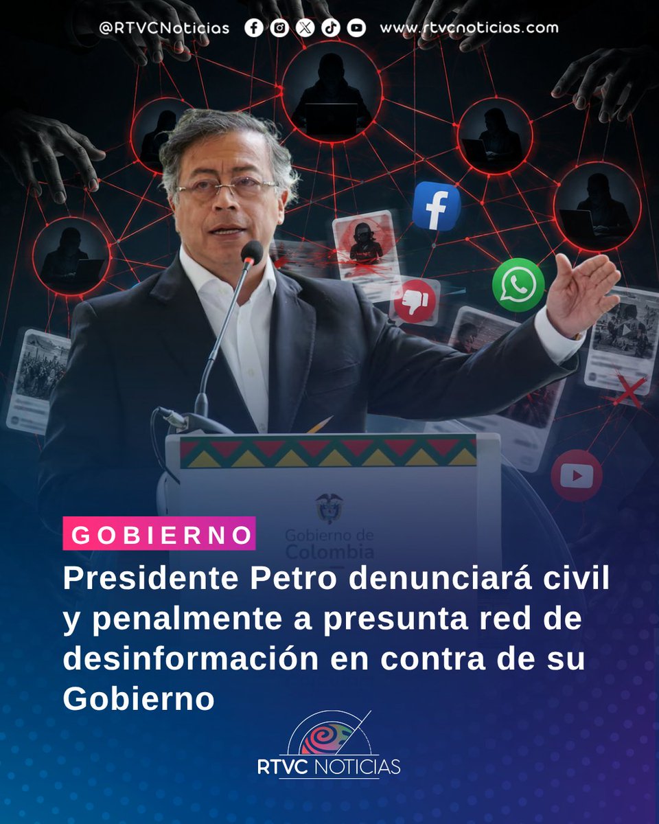 RTVCnoticias's tweet photo. #Gobierno | 🚨📱 A través de un mensaje publicado en su cuenta oficial de X, el presidente @petrogustavo indicó que puso en conocimiento de las autoridades información que vincularía a determinadas personas y empresas con una presunta campaña de desprestigio.

🔎 De acuerdo con el jefe de Estado, entre las empresas que respaldarían esas páginas habría algunas reportadas por presunto lavado de activos de organizaciones ilegales relacionadas con el narcotráfico y la minería ilegal.

🗞️Lee la noticia https://t.co/soQIX7jtMk